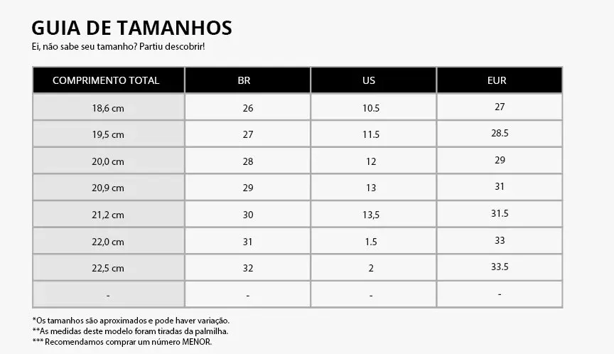 Tabela de tamanho sales all star infantil