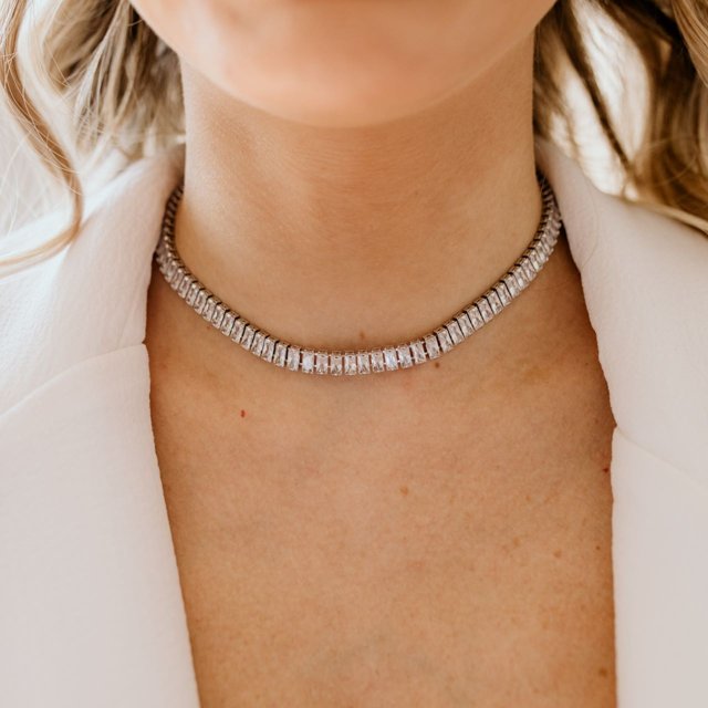 Colar Choker Riviera Quadrada Banhado a Rodio em 6x Sem Juros Anexa Store