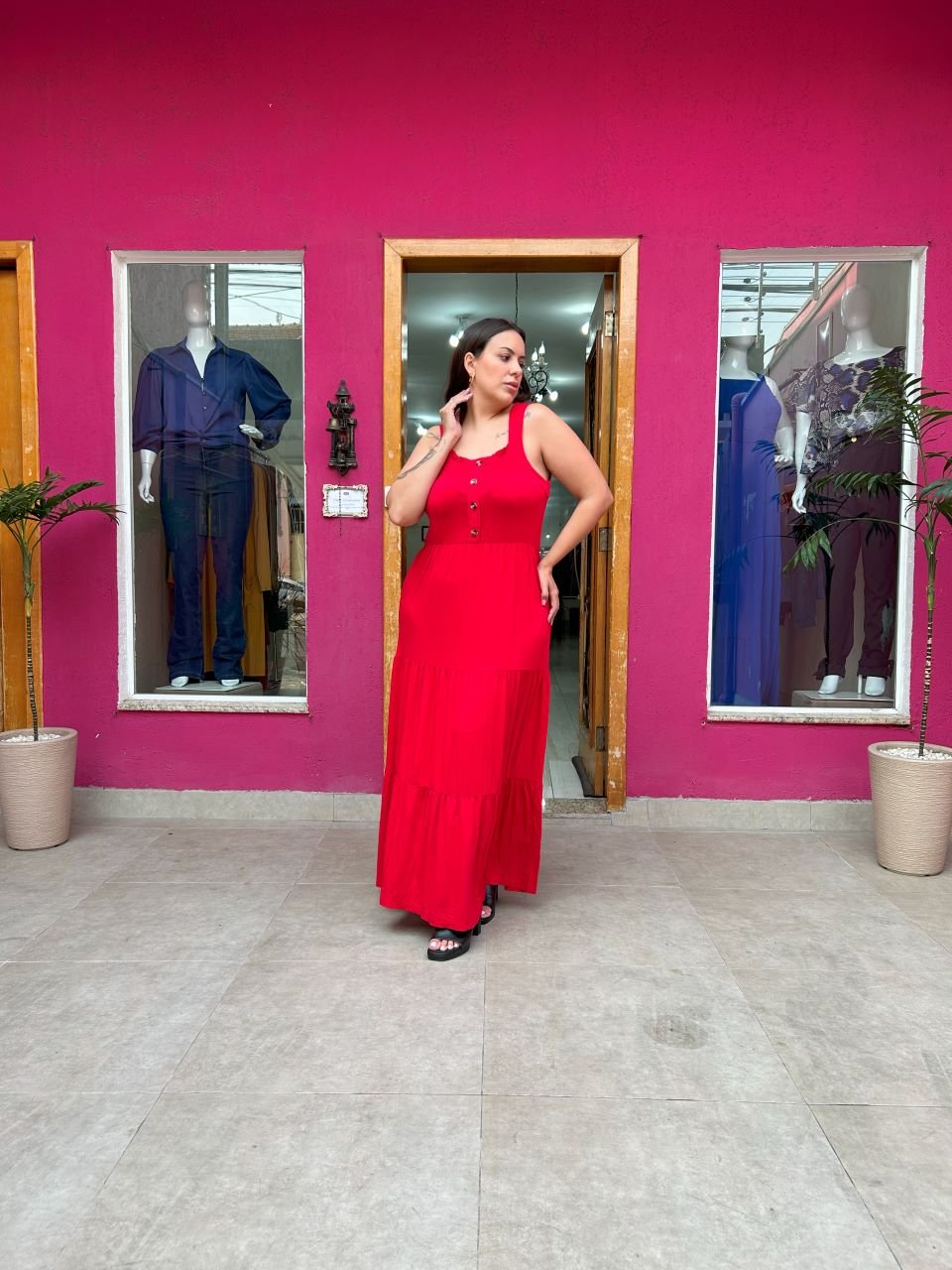 Vestido Longo Marias Plus Size Botões Viscolycra 3403 J22