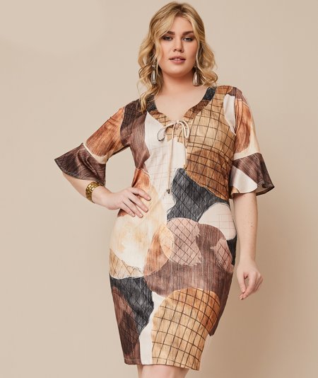 Plus Size Vestido Estampado De Manga Longa Vestido Estampado Plus