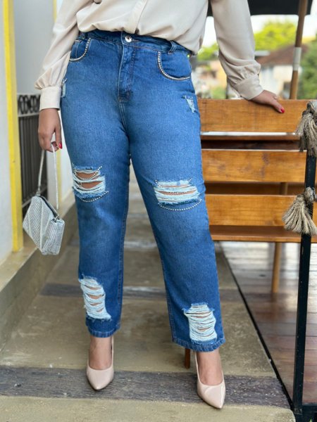 Moda plus size calça best sale jeans