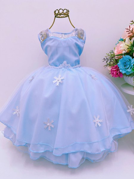 VESTIDO INFANTIL FROZEN AZUL PRINCESAS COM CAPA LUXO