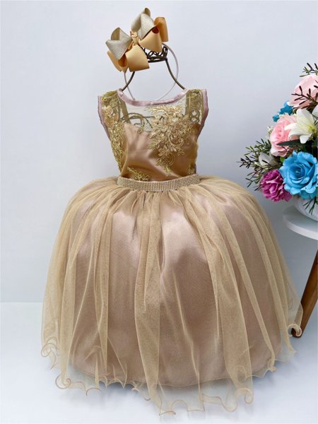 Vestido Infantil Princesa Marrom e Rosa