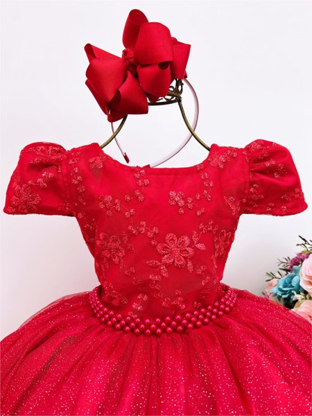 Vestido infantil Vermelho Daminha de Casamento Princesa - Vermelho