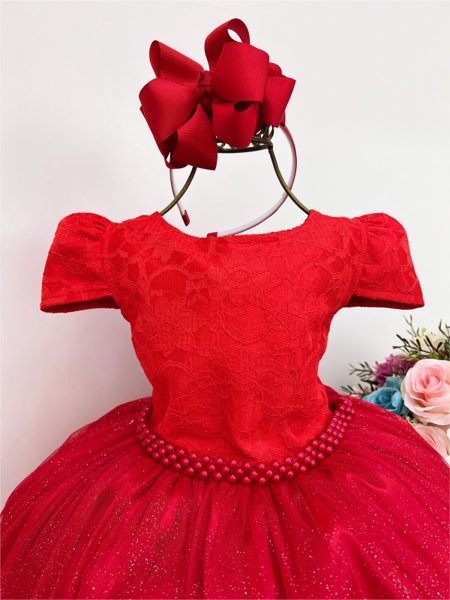 Vestido infantil Vermelho Daminha de Casamento Princesa - Vermelho