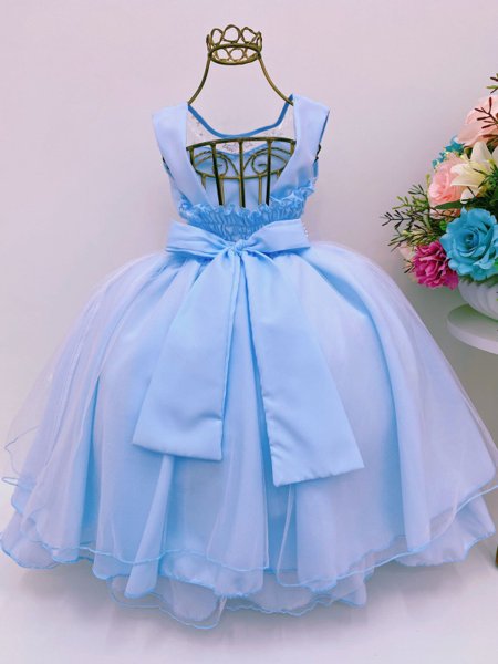 VESTIDO INFANTIL FROZEN AZUL PRINCESAS COM CAPA LUXO