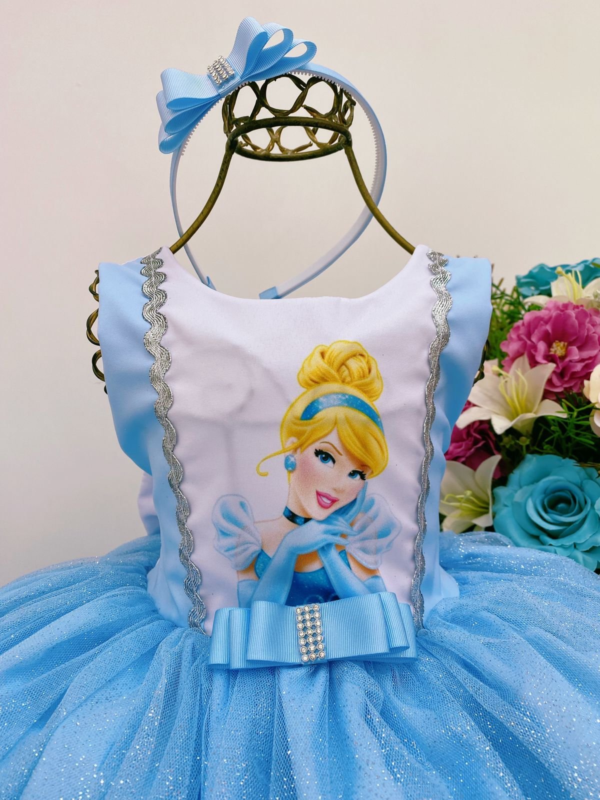 Vestido Infantil de Festa Azul Princesa Cinderela