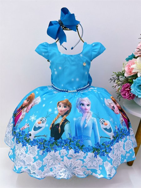 Vestido Infantil Frozen Princesa Gelo Olaf C/ Pérolas Luxo