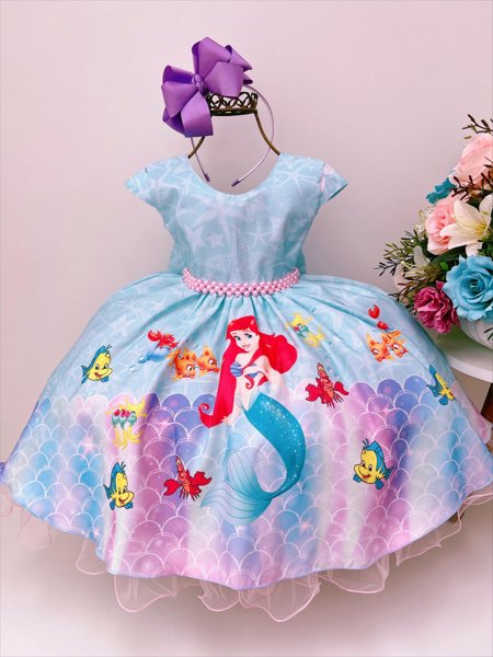 Roupa infantil de aniversário de sereia, vestido sereia tutu com