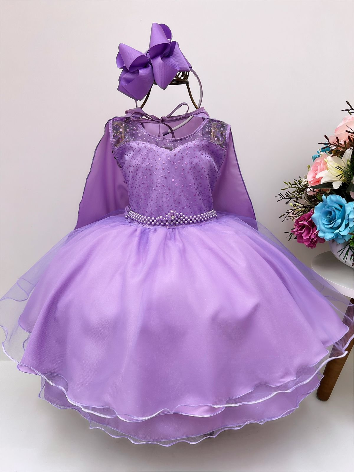 Vestido Infantil Lilás Rapunzel Princesa Sofia Aniversário Daminha