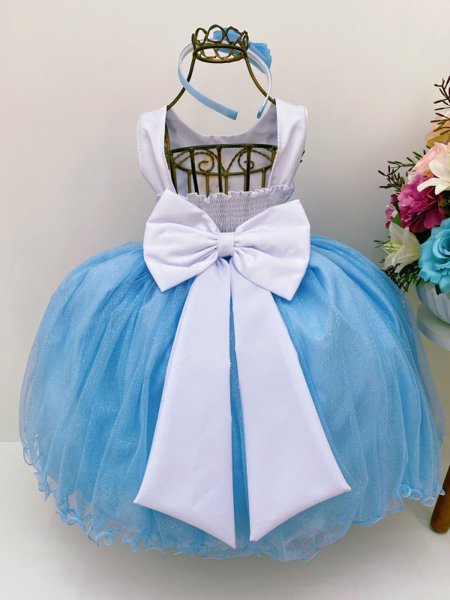 Vestido Infantil Cinderela Azul Brilho Festas Princesa