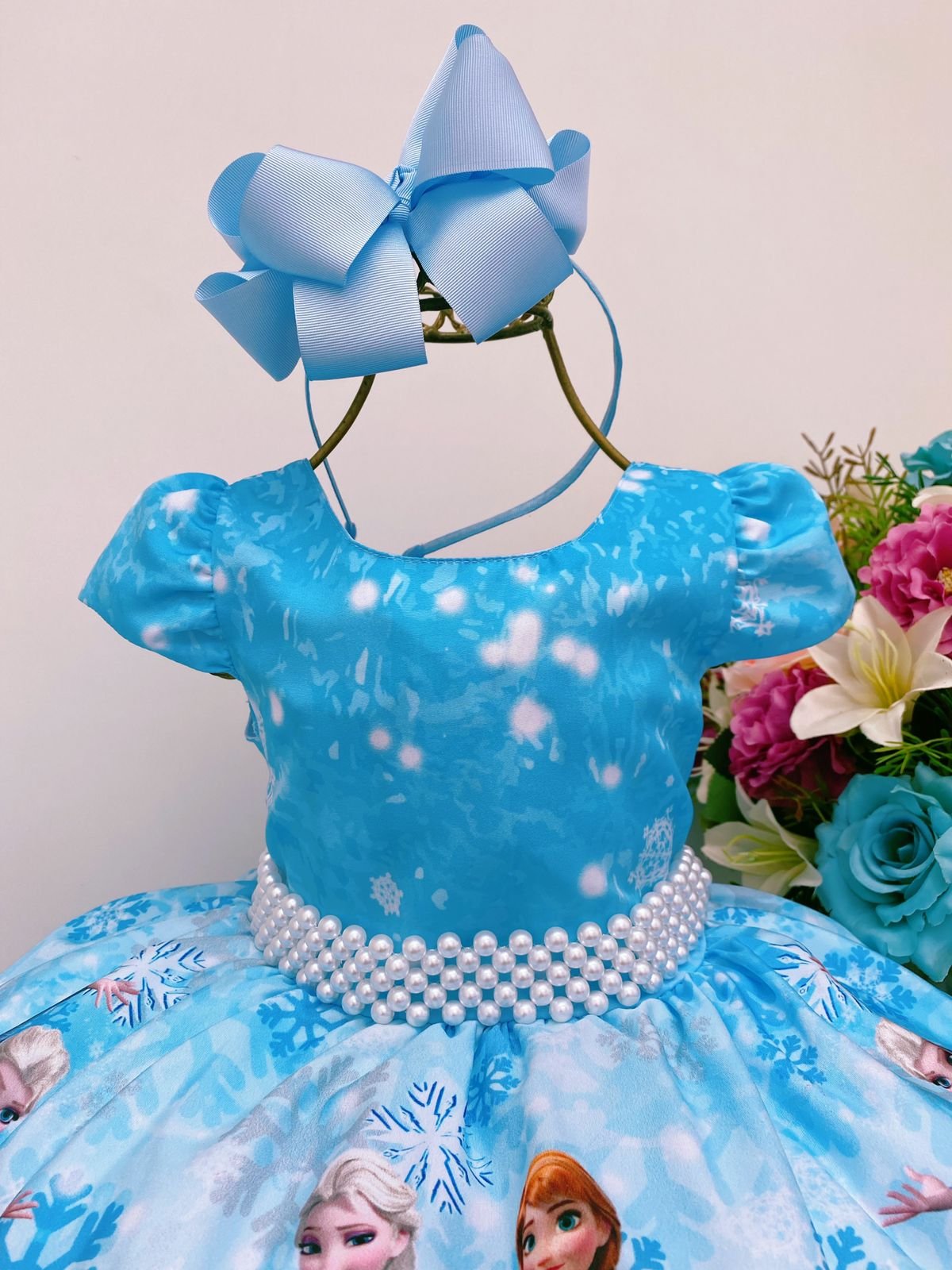 Vestido Infantil Frozen Princesa Gelo Olaf C/ Pérolas Luxo