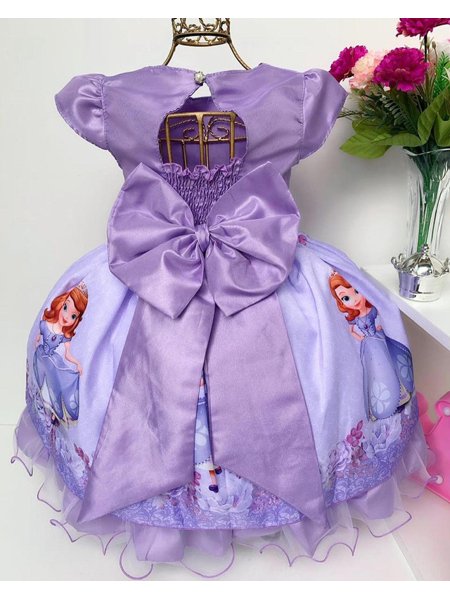 Vestido Infantil Sofia Princesa Lilás Strass Luxo Festas