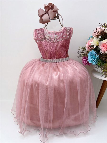 Vestido Infantil de Festa Longo Rosê Luxo Princesa