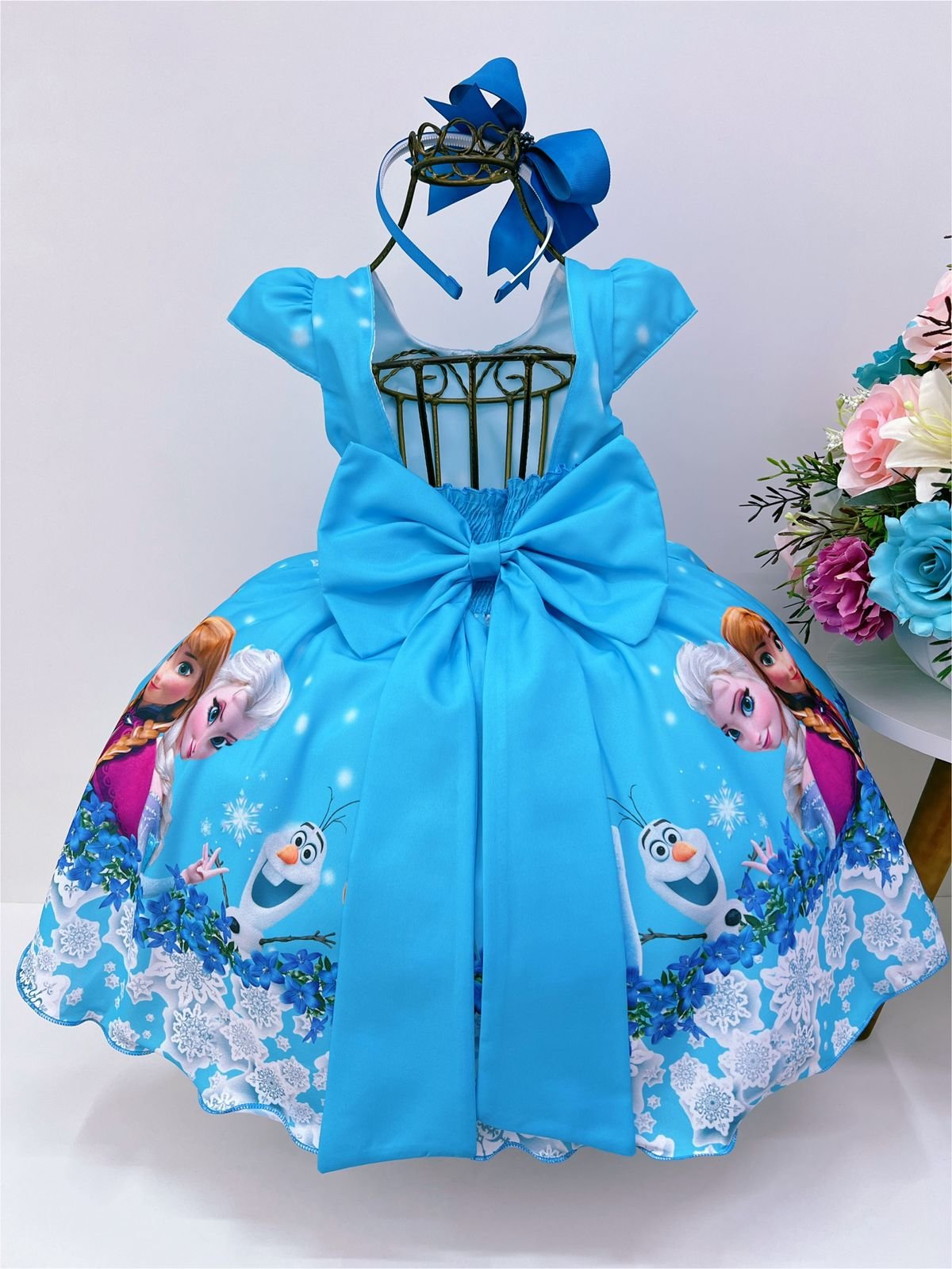 Vestido Infantil Frozen Princesa Gelo Olaf C/ Pérolas Luxo