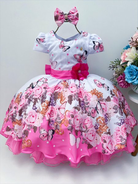 VESTIDO INFANTIL PRINCESA SOFIA LILÁS BUSTO JEANS C/ LAÇO P/ CABELO