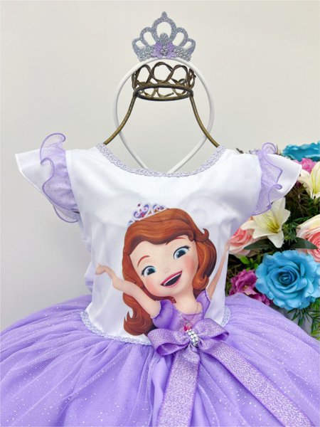 Vestido Infantil Princesa Sofia Temático Luxo Festa Aniversário 1 a 4 Anos