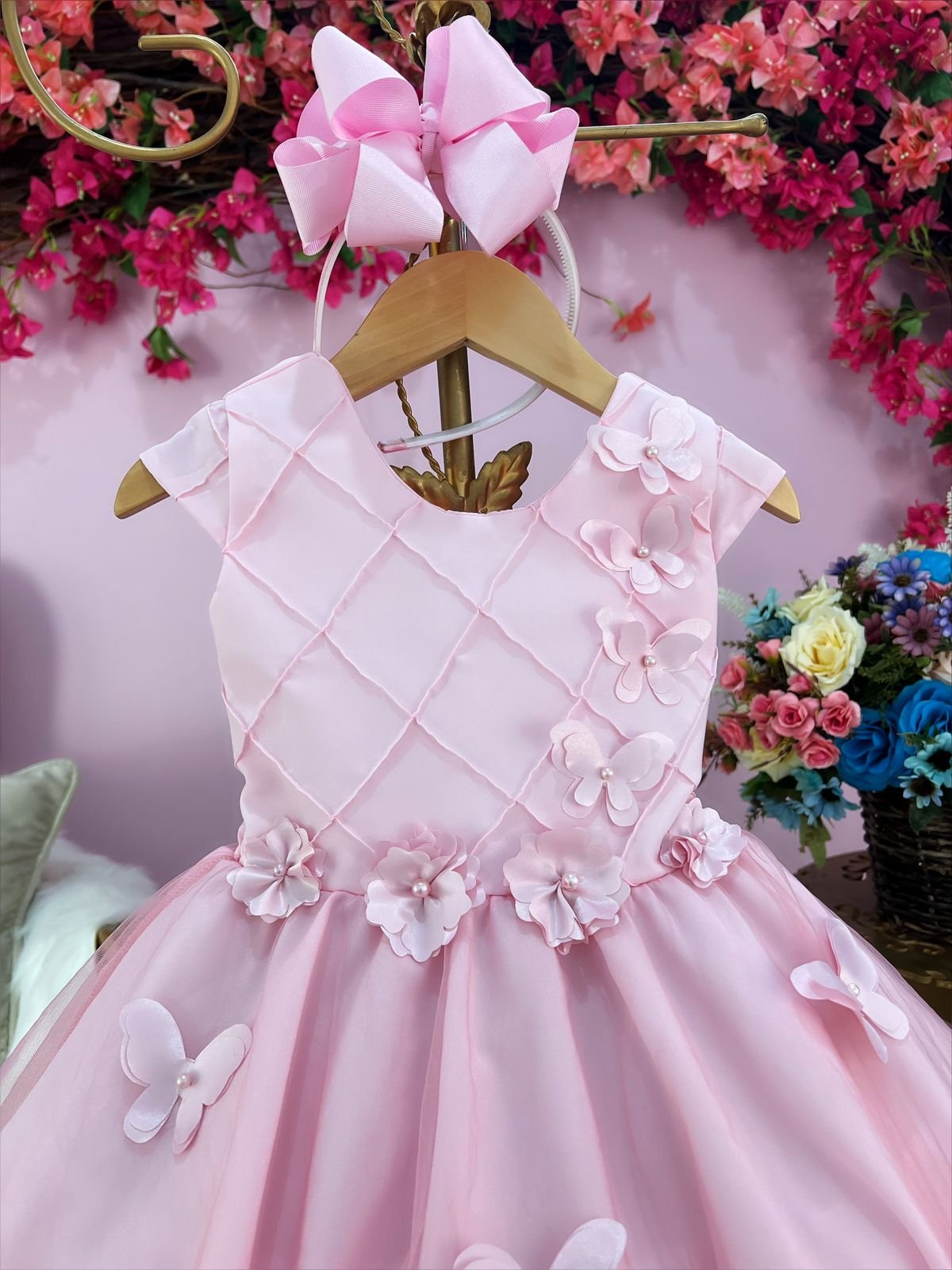 Vestido Princesa Belli Borboletas Rosa Bebe - Petecolá kids