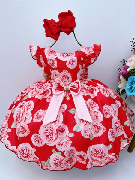 Vestido Infantil de Festa - Princesa Laço Rosa