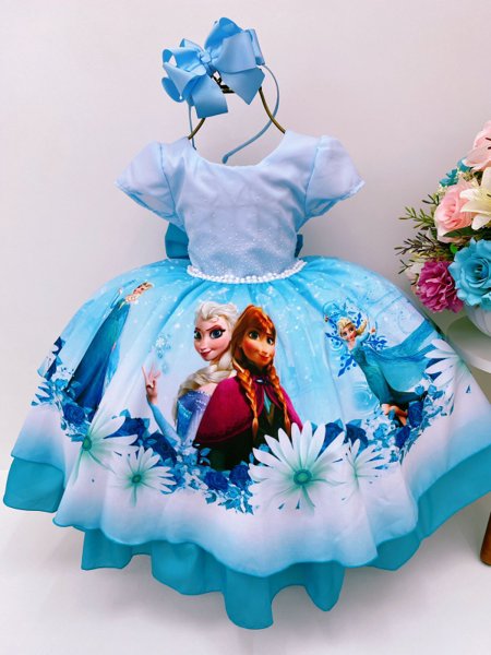 Vestido infantil tema Frozen - Elsa e Anna