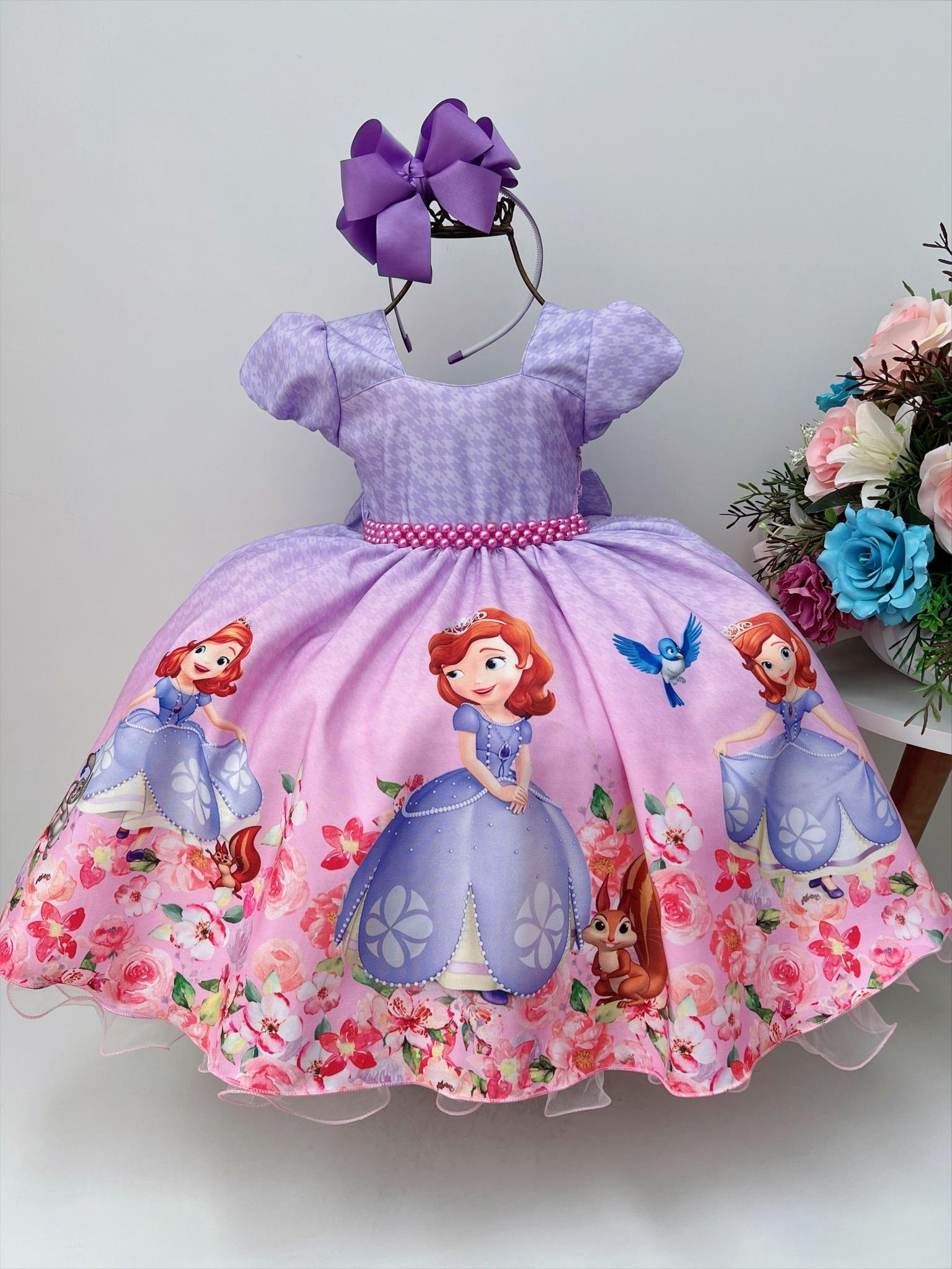 Vestido Infantil Princesa Sofia Lilás Fantasia Aniversário