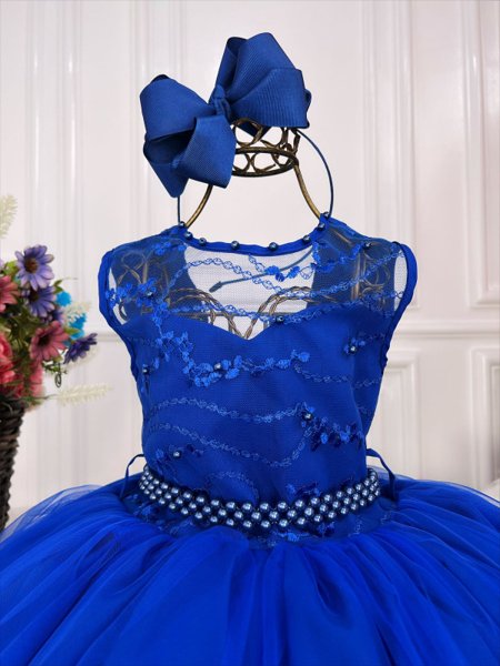 Vestido Infantil Princesa Luxo Azul Royal