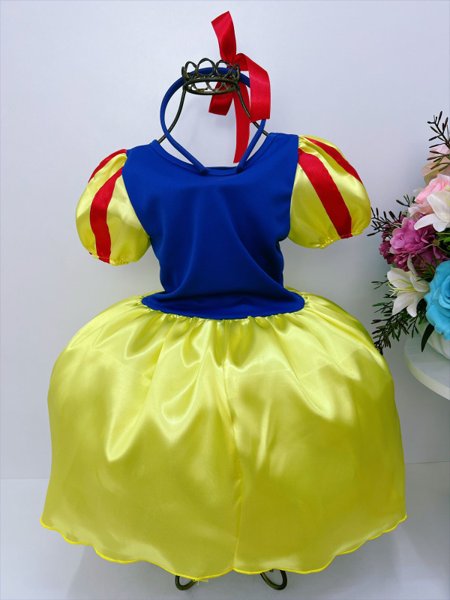 Fantasia Branca de Neve Bebê de Luxo Com Tiara