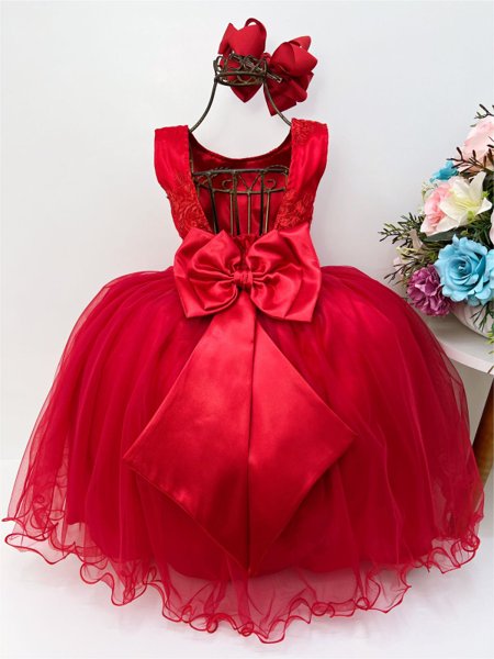 Vestido infantil Vermelho Daminha de Casamento Princesa - Vermelho