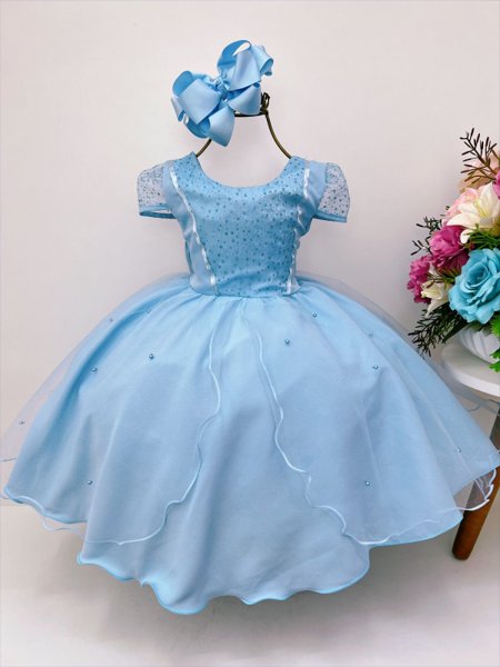 Vestido Infantil Azul Frozen com Capa Luxo