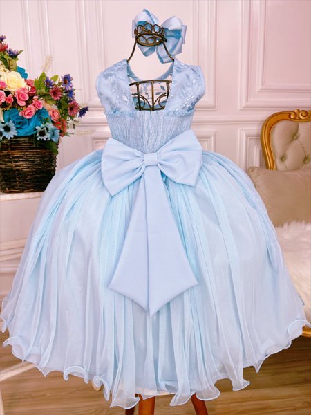 Vestido Princesa Azul Longo Luxo