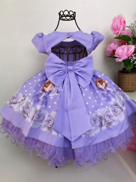 Vestido Infantil Lilás Lavanda Princesa Sofia Jasmine Ariel Tiara Luvas  Fantasia Carnaval Aniversário Temático Princesas Presente Menina Festa Luxo  Rodado