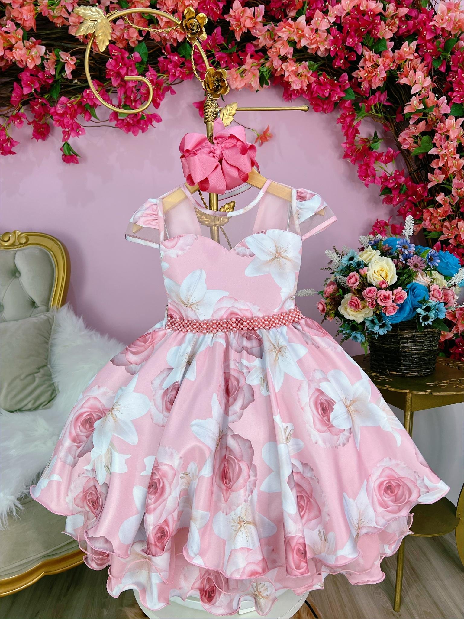 Vestido infantil de peça única com cinto, vestidos rosa para bebês, roupas  kawaii, estilo arejado, moda Y2K, 1-8Y, novo, quente, 2023