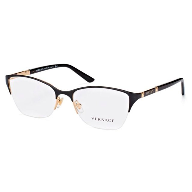 Óculos de Grau Versace VE1218 Preto com Dourado Brilho Metal