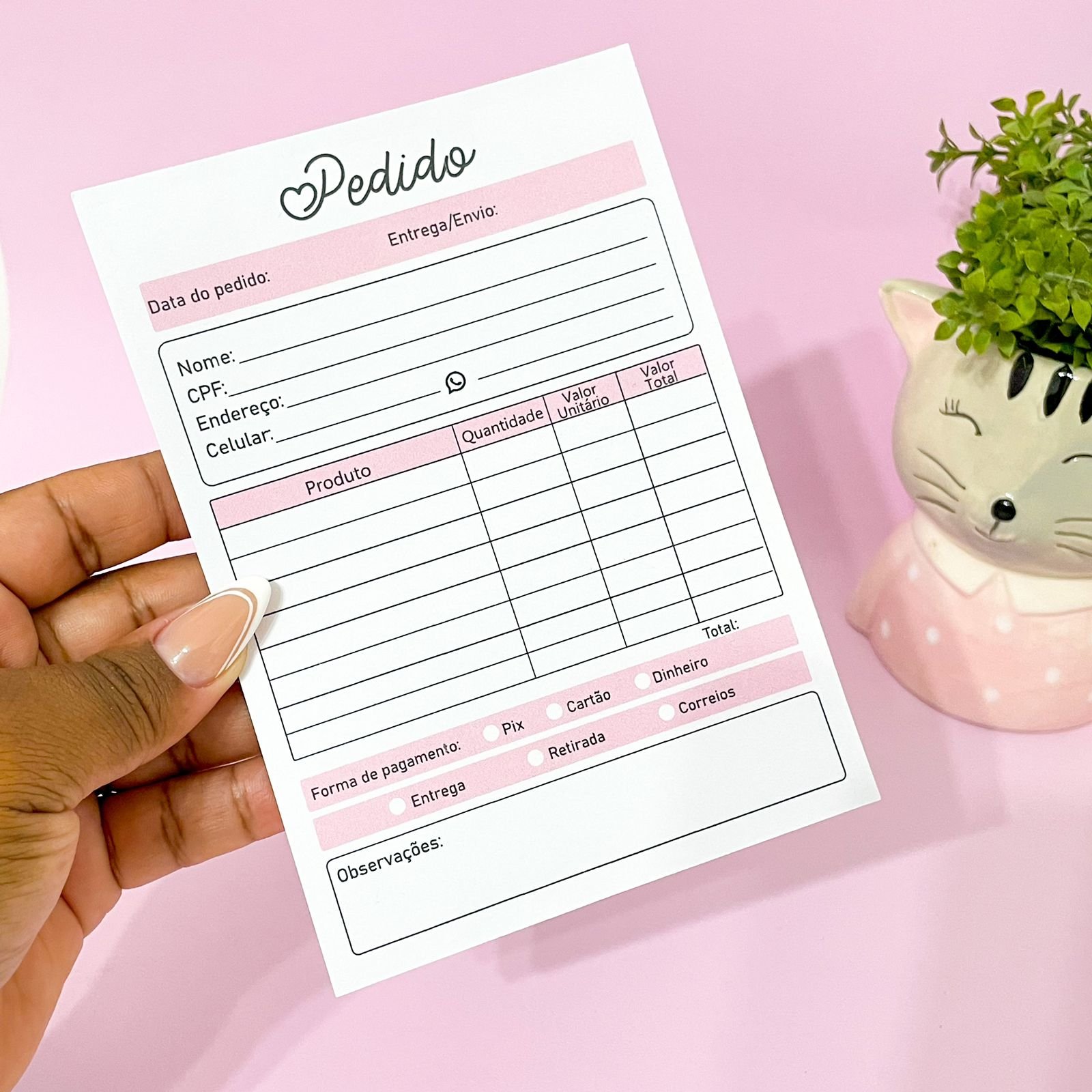Bloco de pedido - cor rosa | Heelu Papelaria