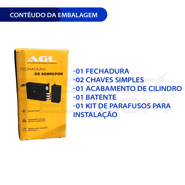 FECHADURA DE SOBREPOR AGL 35MM CHAVE SIMPLES PRETA