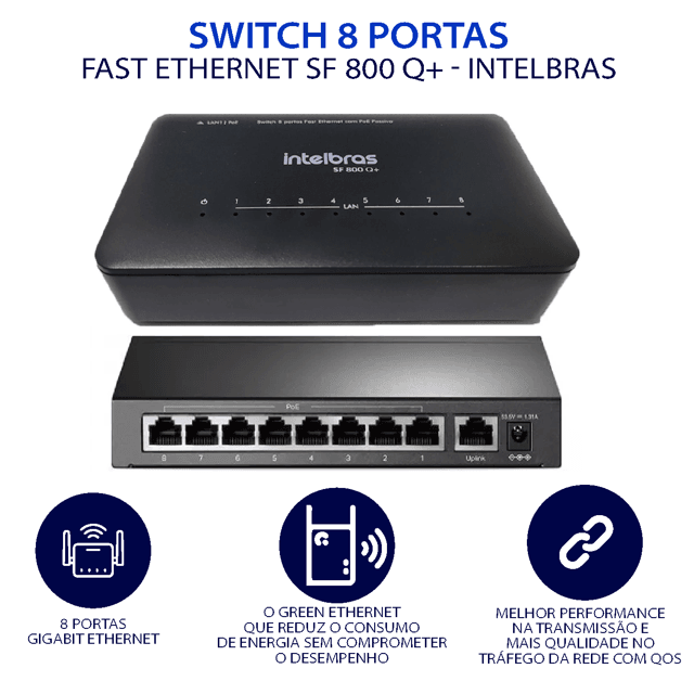 SWITCH 8 PORTAS NaO GERENCIaVEL SF 800 Q+ | Casa do Telecom