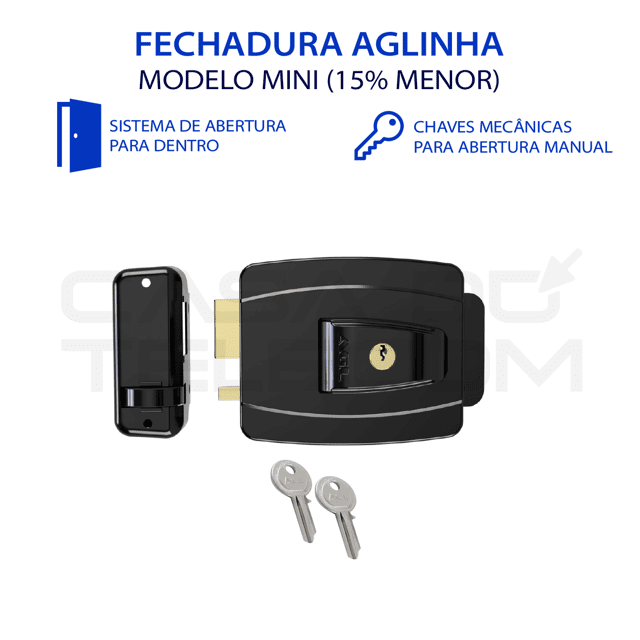 FECHADURA AGL MINI 12V PRETA 42MM