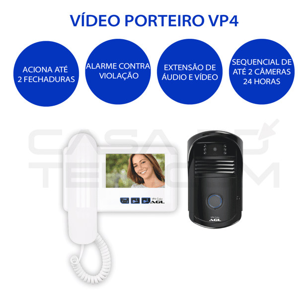 VIDEO PORTEIRO RESIDENCIAL AGL VP4 COLOR