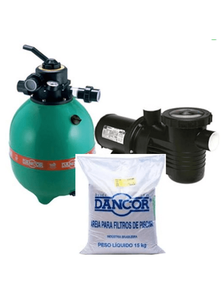 conjunto dancor motobomba pf 17 monofasica de 1 3cv filtro dfr 15 e areia 45kg para piscinas de ate 48mil litros