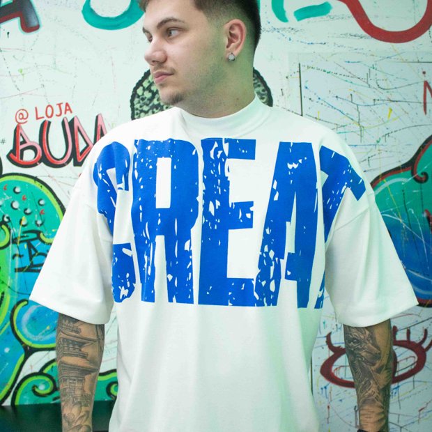 Camiseta Creat Oversized Glass - Branca e Azul | Buda Store