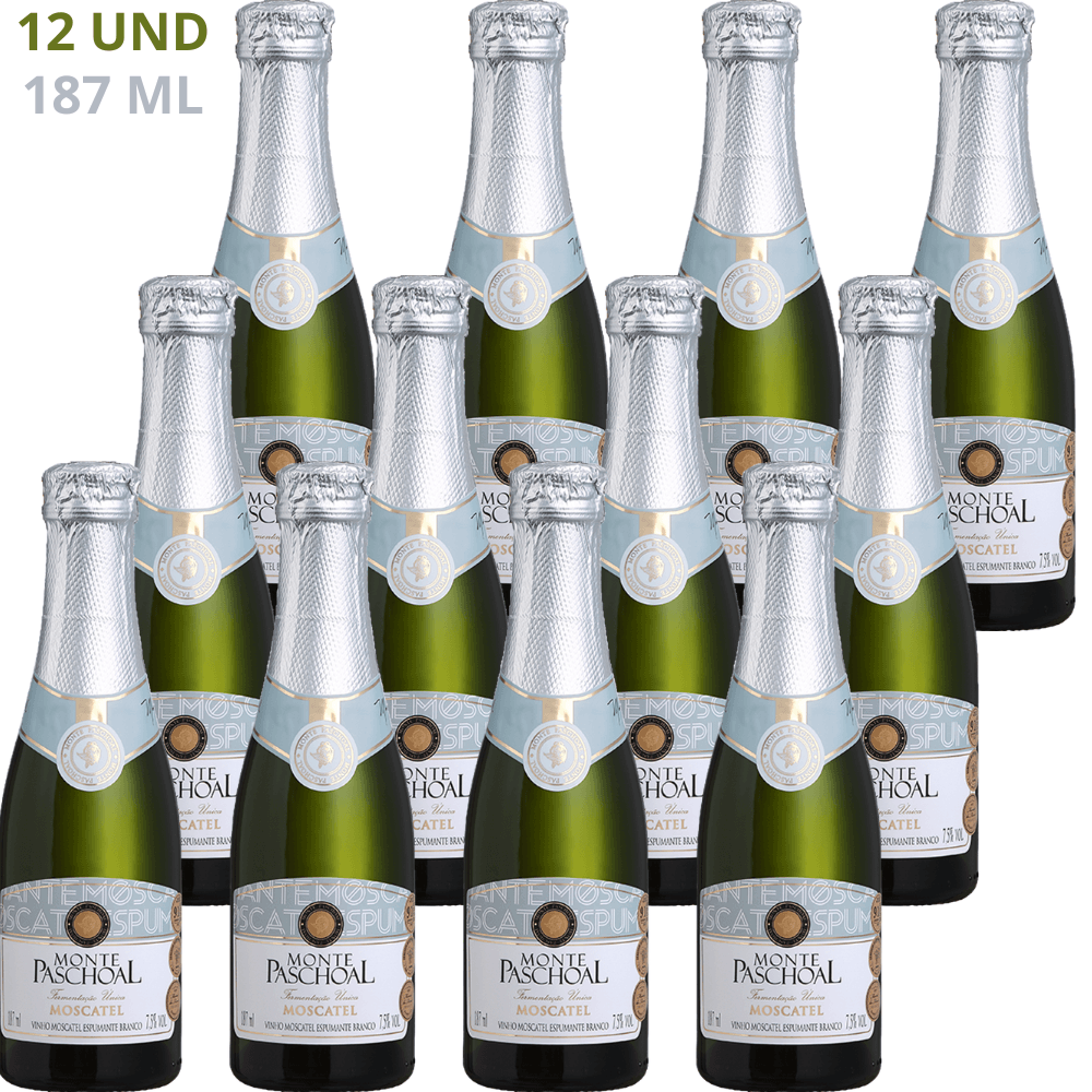 Kit 12 Mini Espumante Moscatel Branco Monte Paschoal 187 ml | Odre