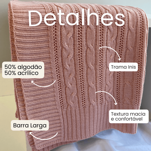 Manta Decorativa em Tricô para Poltrona - ROSA LIGTH - Trama Inis ...