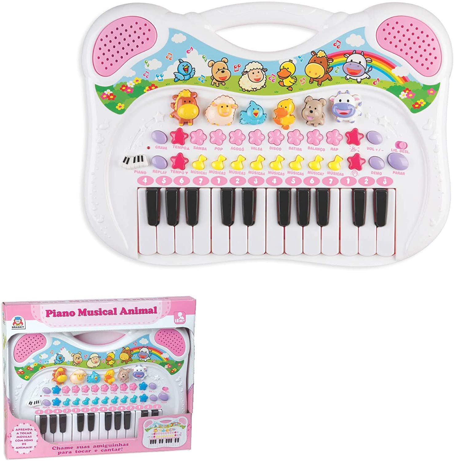 Piano Musical Infantil Animal Rosa - Braskit