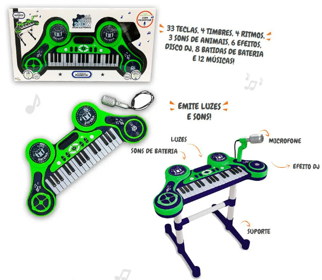 Piano Eletrônico Primeiro Grande Show (Azul ) - Unik Toys