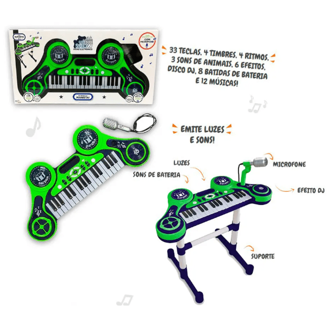 Piano Eletrônico Primeiro Grande Show (Azul e Verde) - Unik Toys