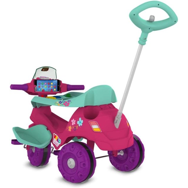 Triciclo Motoca Infantil Dino Rosa Motoca Para Bebe Com Proteção e