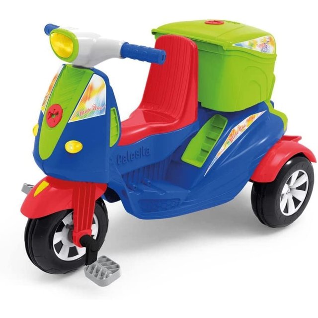 Triciclo Infantil com Empurrador Pedal Cesta Azul Motoca em