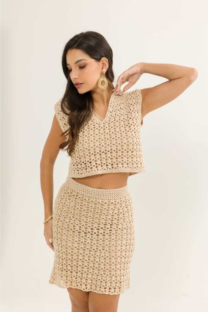Receita: Conjunto de Crochê Saia e Cropped | Vitrine do Artesanato