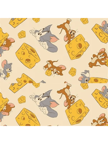 Tecido Tricoline Ibirapuera Têxtil Coleção Warner Bros -  Tom & Jerry Queijo