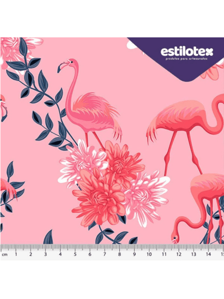 Tecido Estampado Tricoline Flamingo Estilotex - [0,50cm X 1,40m]